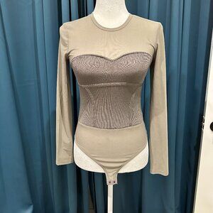 Gray Zara Contrasting Knit Bodysuit